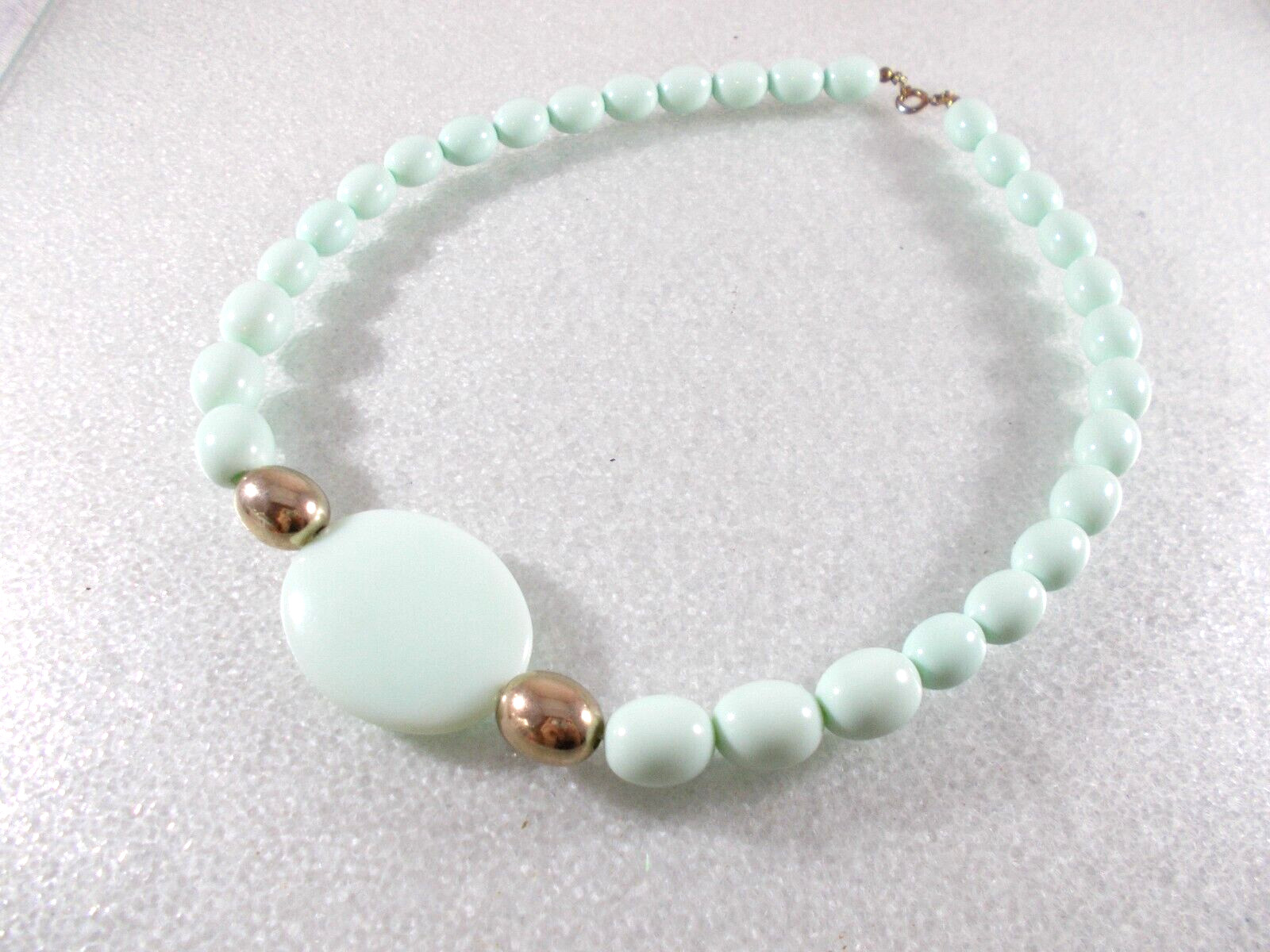 VTG Light Aqua Color Acrylic Bead Choker Necklace Free Shipping