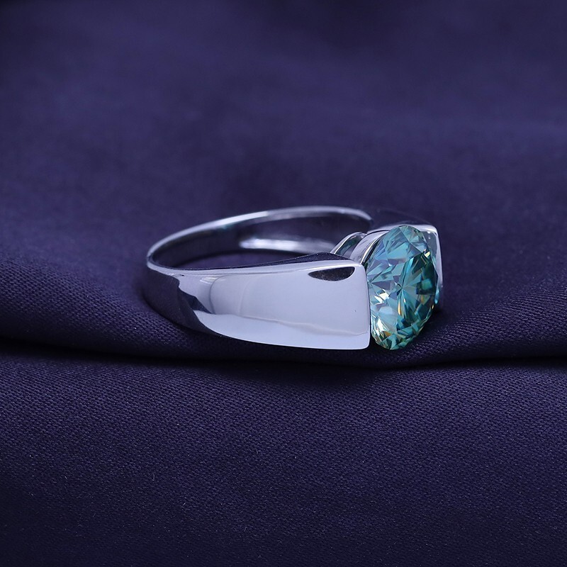 3.00 Ct Round Green Moissanite Men’s Engagement Ring In 14K White Gold Plated