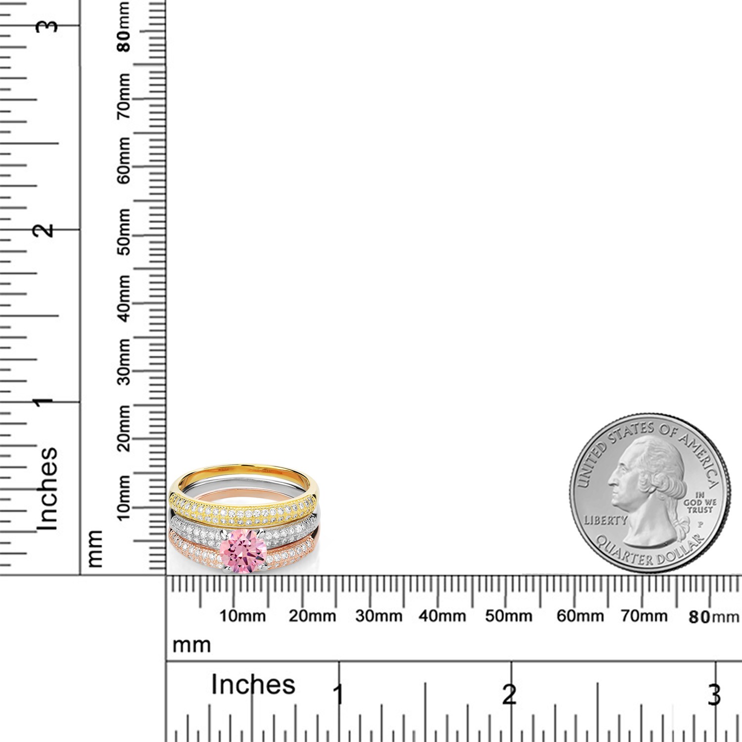 2.94 Ct Round Pink Zirconia 925 Sterling Silver Set of 3 Stacking Ring