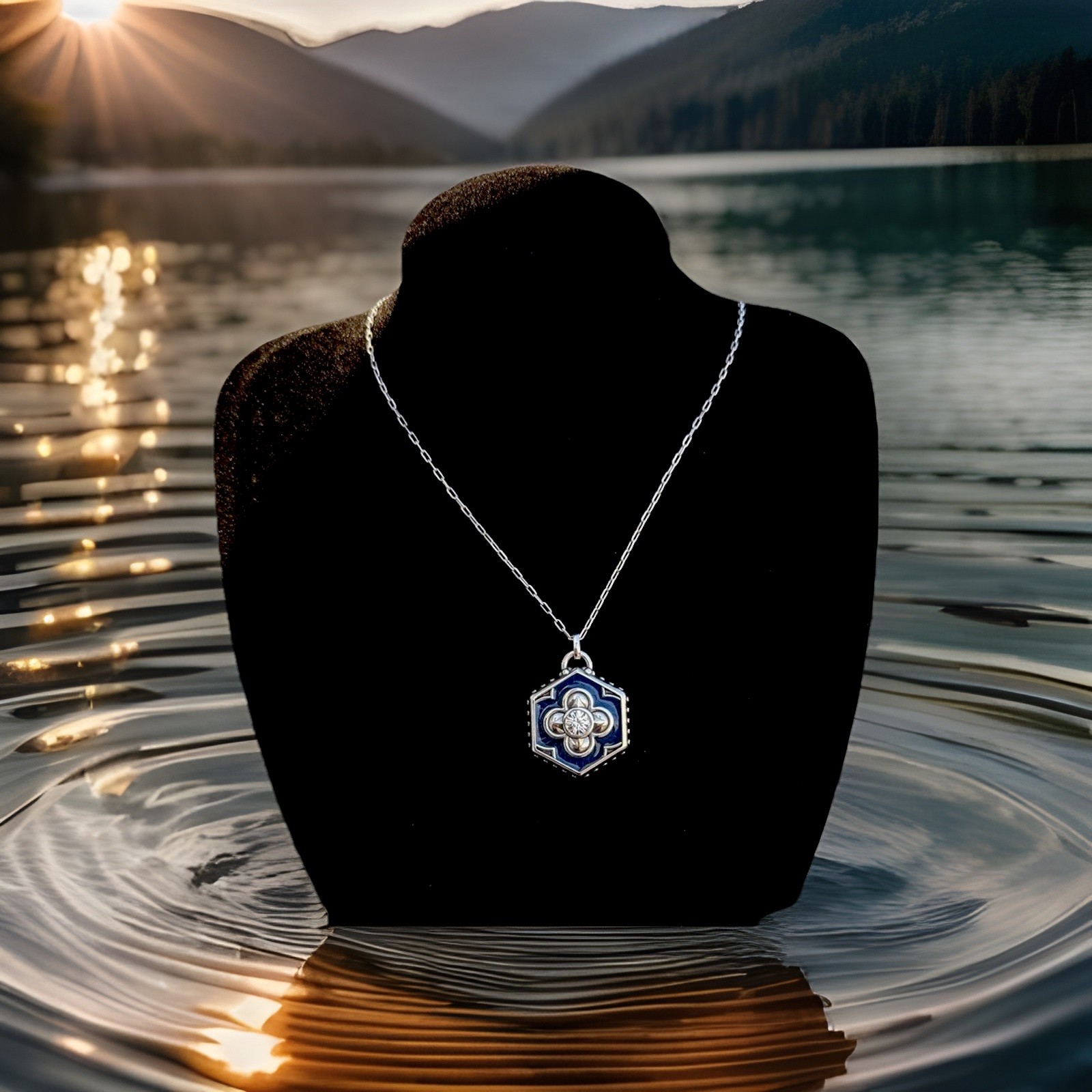 Brighton Necklace Fashionista SHINE ON Reversible Blue Enamel Pendant NWT