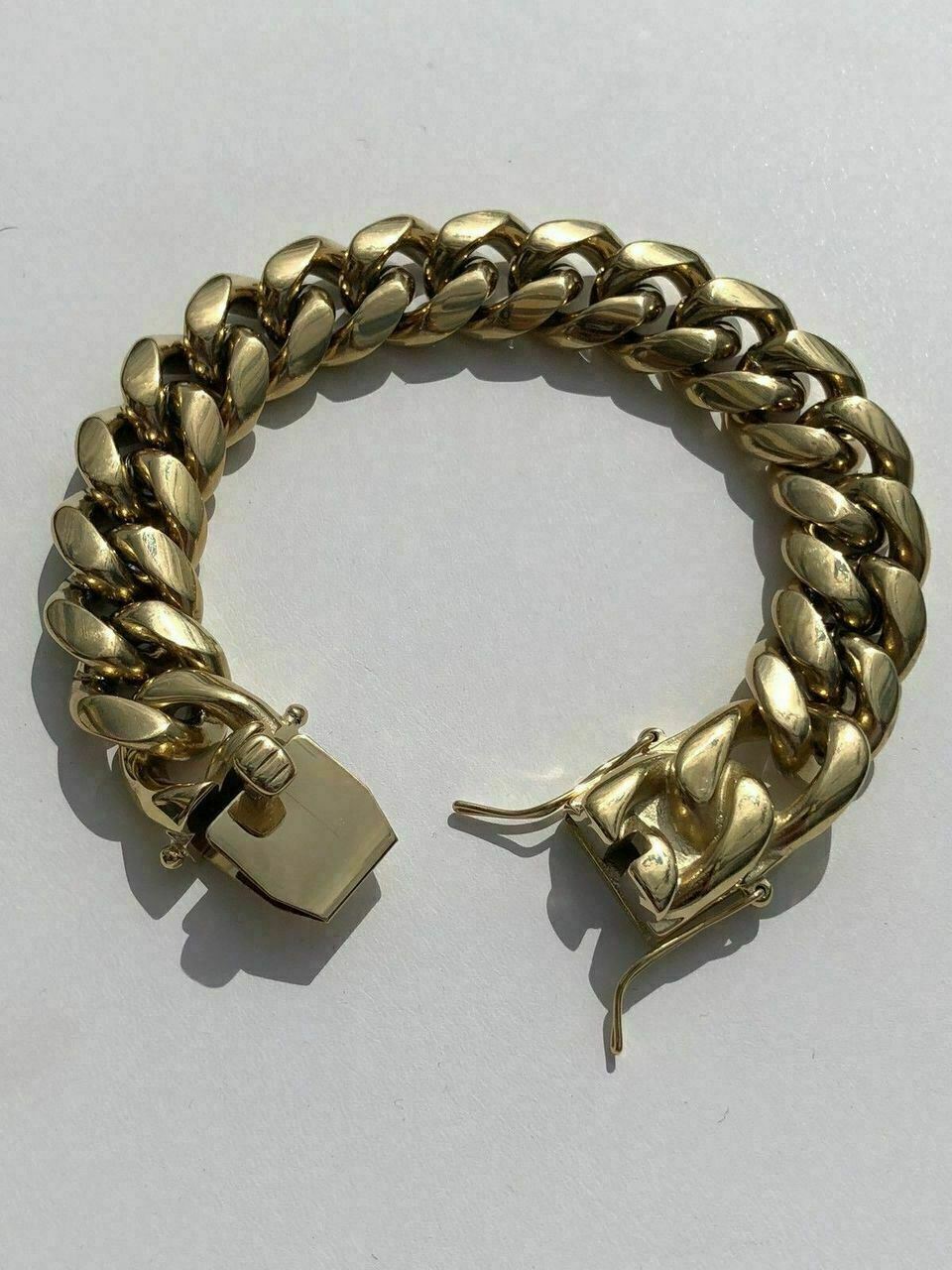 18mm Men’s Miami Cuban Link Bracelet 14k Gold Plated Stainless Steel 150 Grams