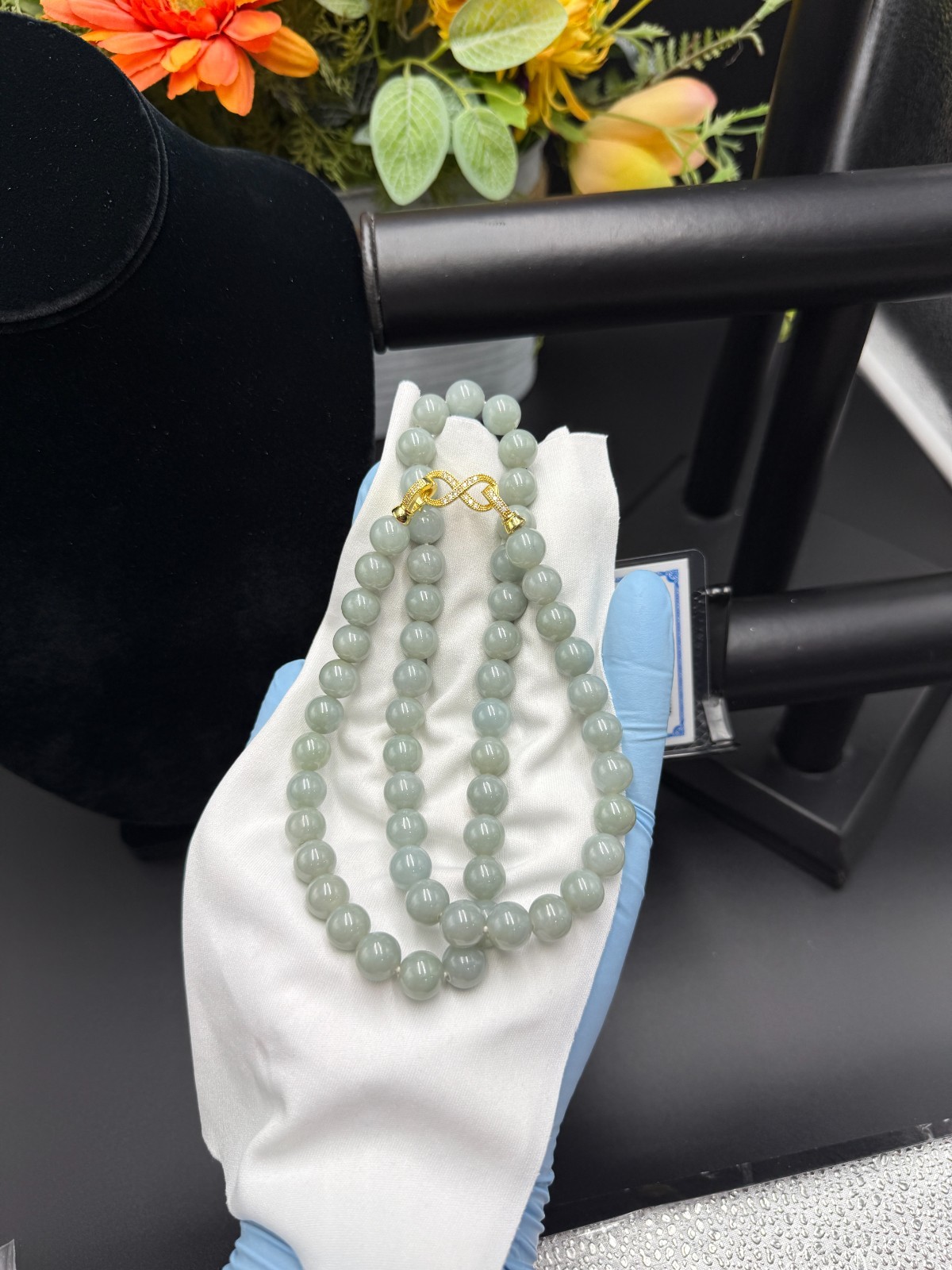 Certified Grade A Jadeite Jade Beaded Necklace SKY BLUE 10.6 mm #700102