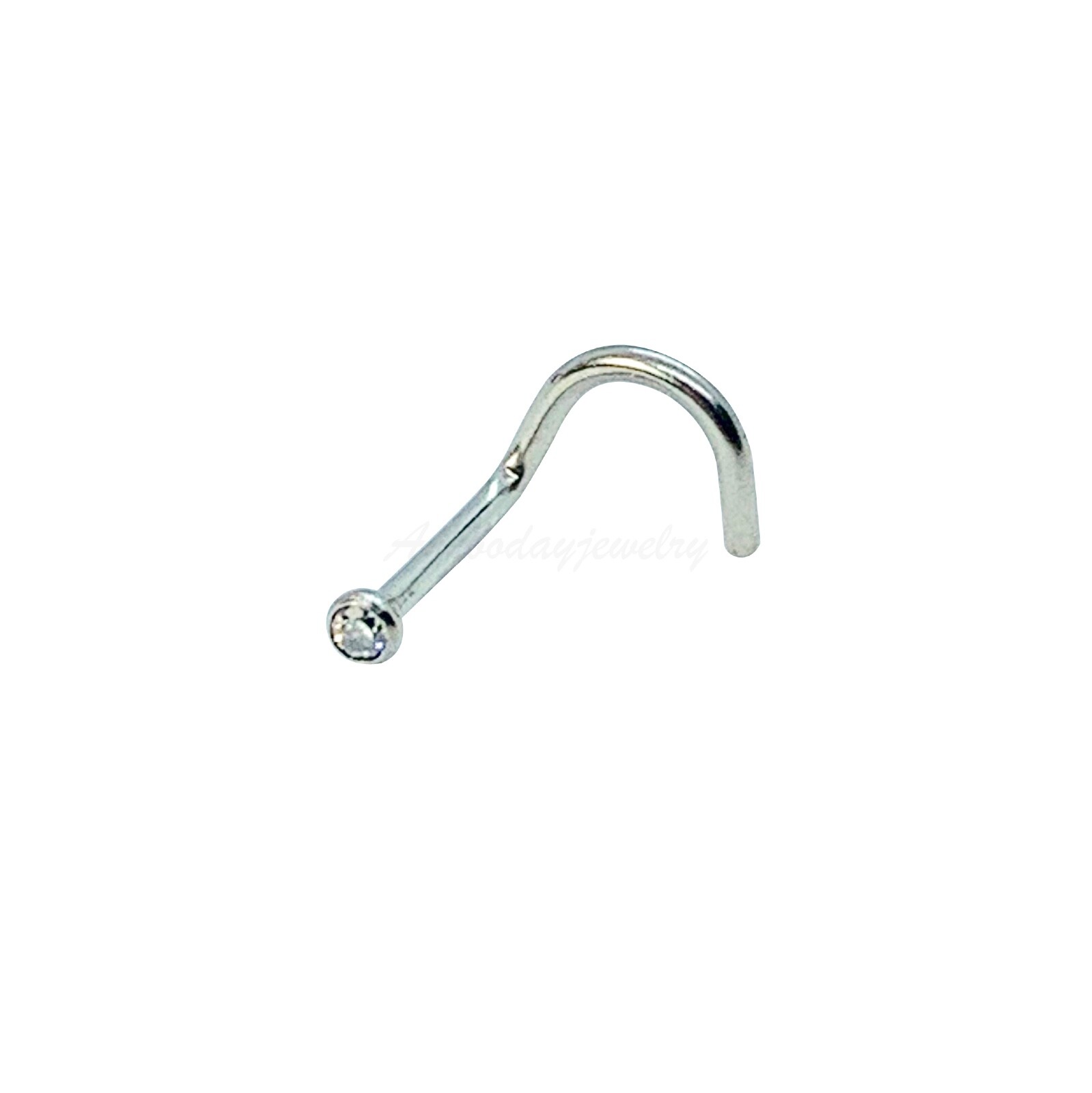 20G 18G Solid Titanium Screws Nose Ring Twist Nostril Stud CLEAR CZ 2mm Stone