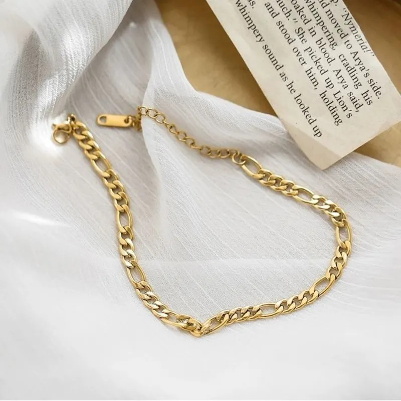 Luxury 18K Gold Plated Figaro Dainty Chain Anklet Bold Foot, Minimalist & Trendy