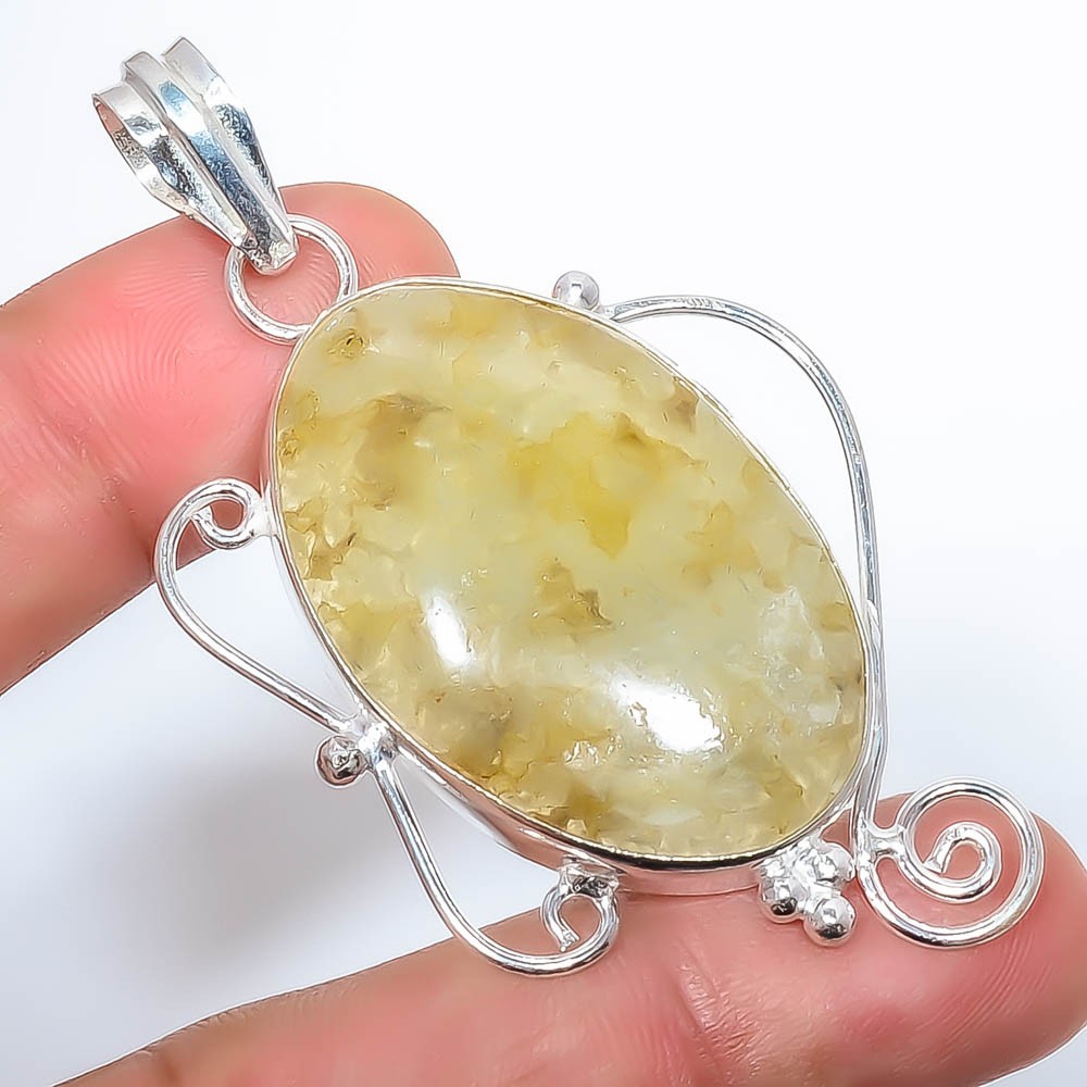 Natural Prehnite Gemstone 925 Silver Plated Pendant 2.73″ P3094-75