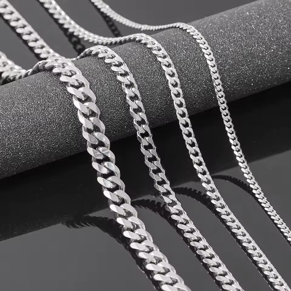 Stainless Steel Silver Chain Cuban Curb Womens Mens Necklace 3/5/7/9/11mm