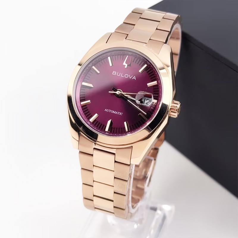 Bulova Surveyor 97B234 Automatic Men’s Watch Purple Dial Rose Gold 39MM