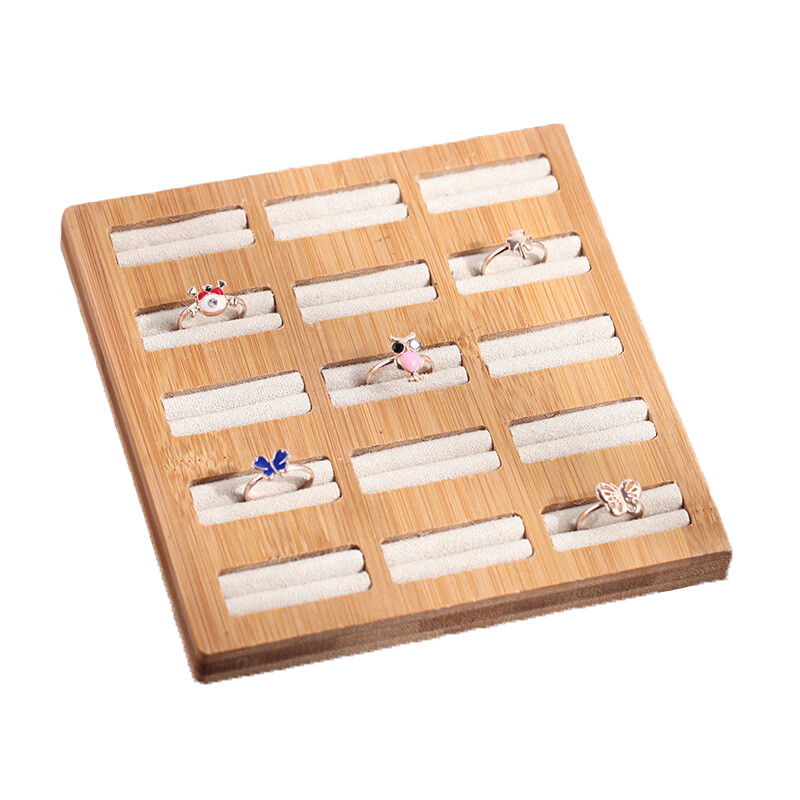 Bamboo 15 Grids Rings Storage Tray Ring display Rack Jewelry Organizer Showcase