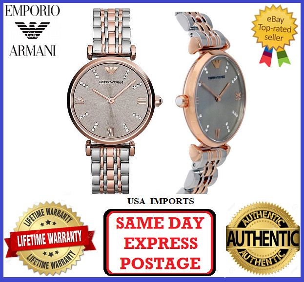 Emporio Armani AR1840 Gianni T-Bar Silver, Rose Gold and Grey Womens Wrist Watch