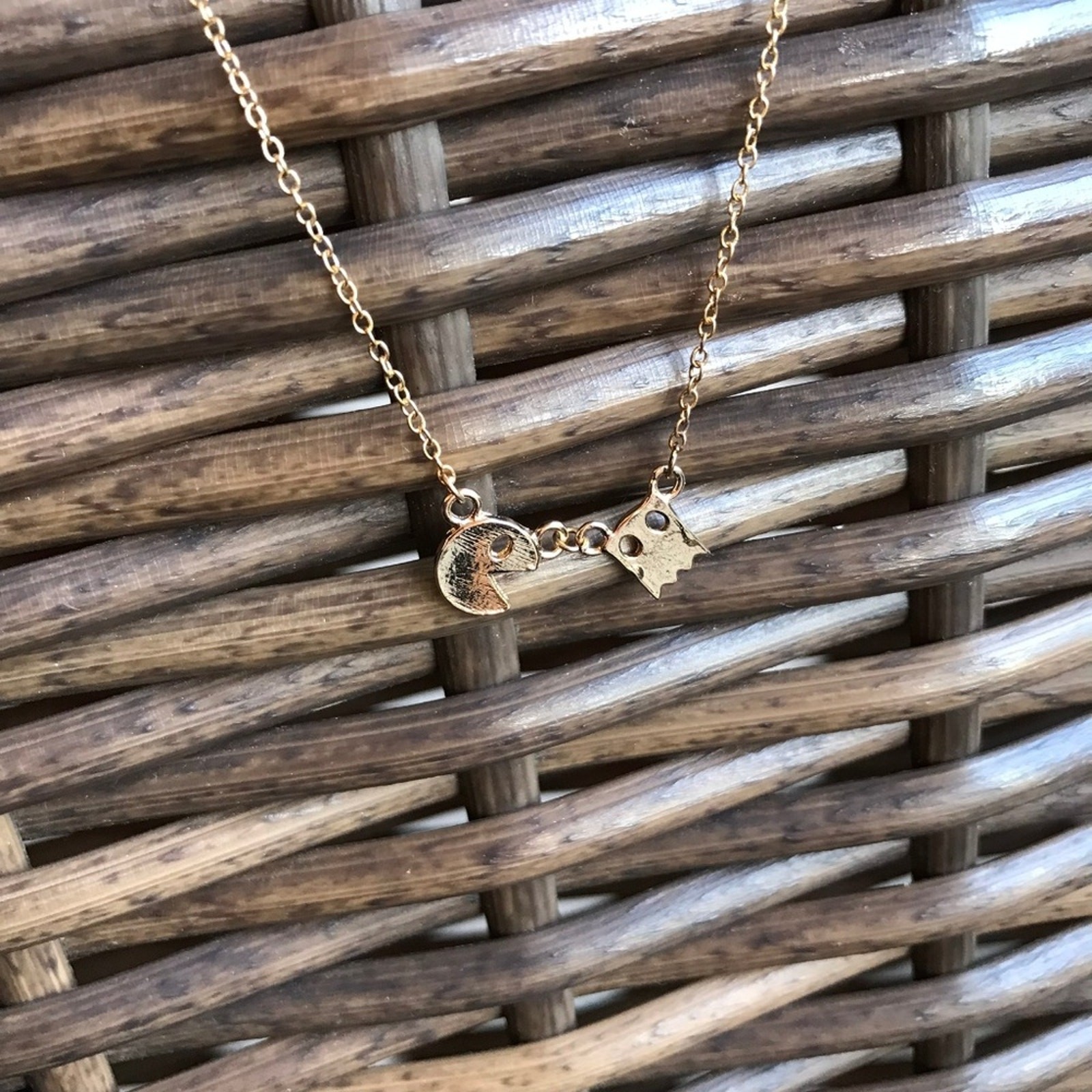 PacMan Pac Man Ghost Necklace Goldtone Gold Tone NEW