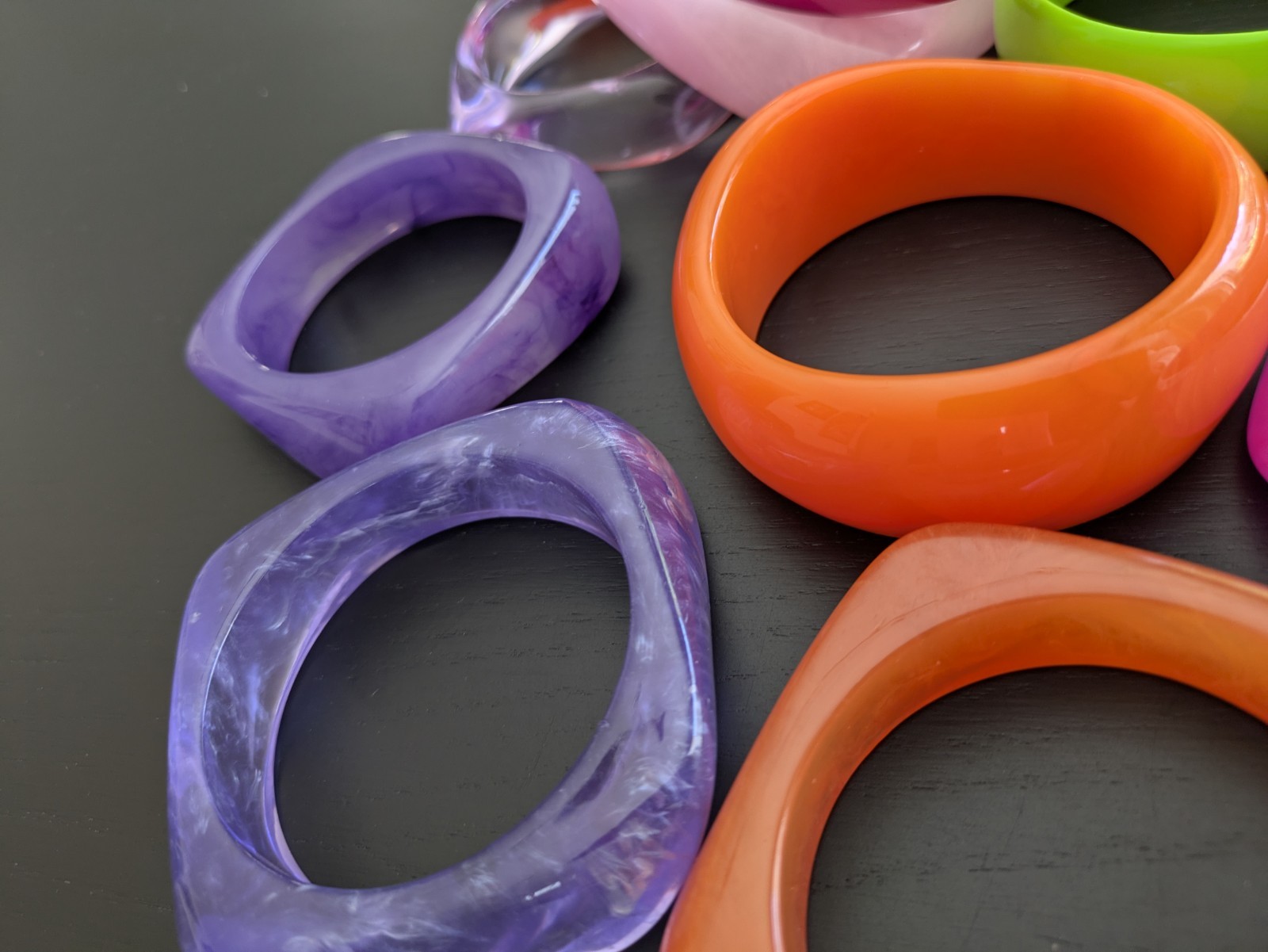 Large Lot Of 14 New Colorful Bangels Resin/Acrylic/Plastic