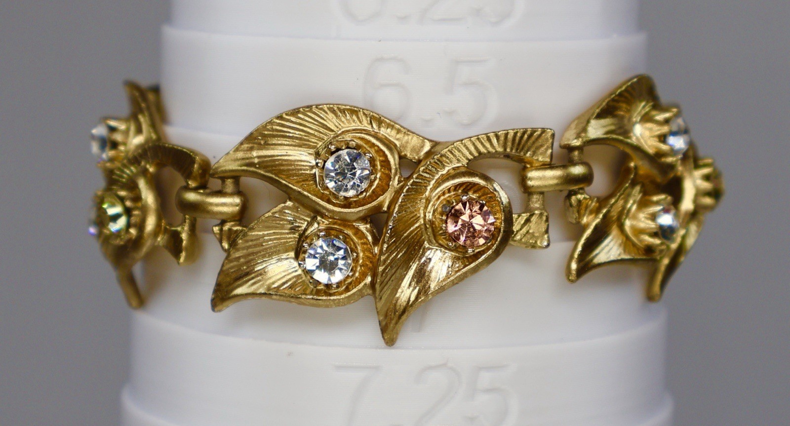Vintage Czech Rhinestone Bracelet Gold Tone Wing Motif REFURBISHED READ