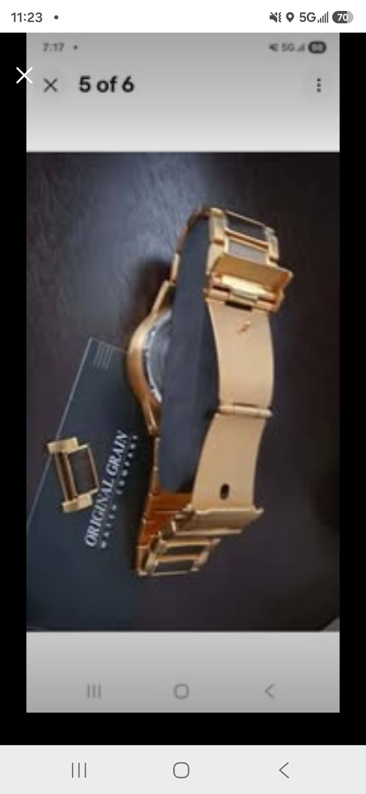 Original Grain Mens Classic Watch Gold Metal Band Wood Grain Dial Brown Bezel