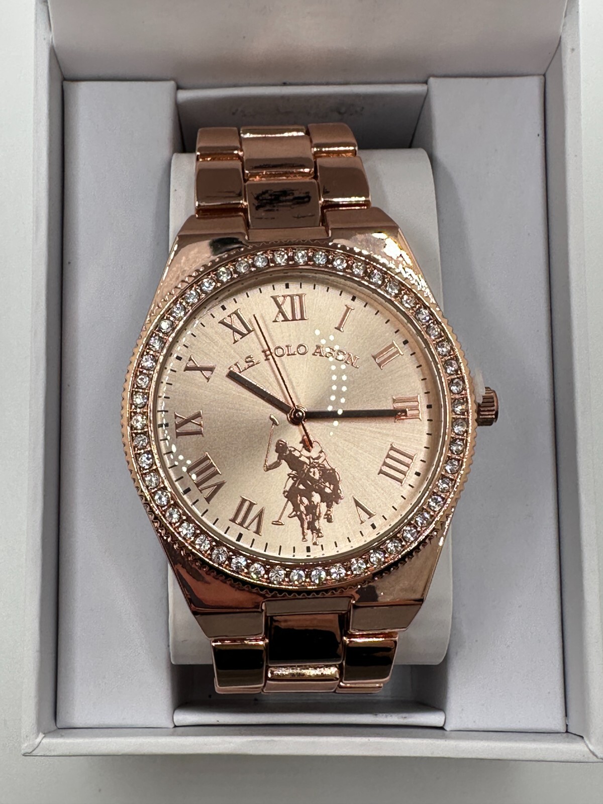U.S. Polo Assn. Womens Rose Gold Tone Analog Display Round Wristwatch