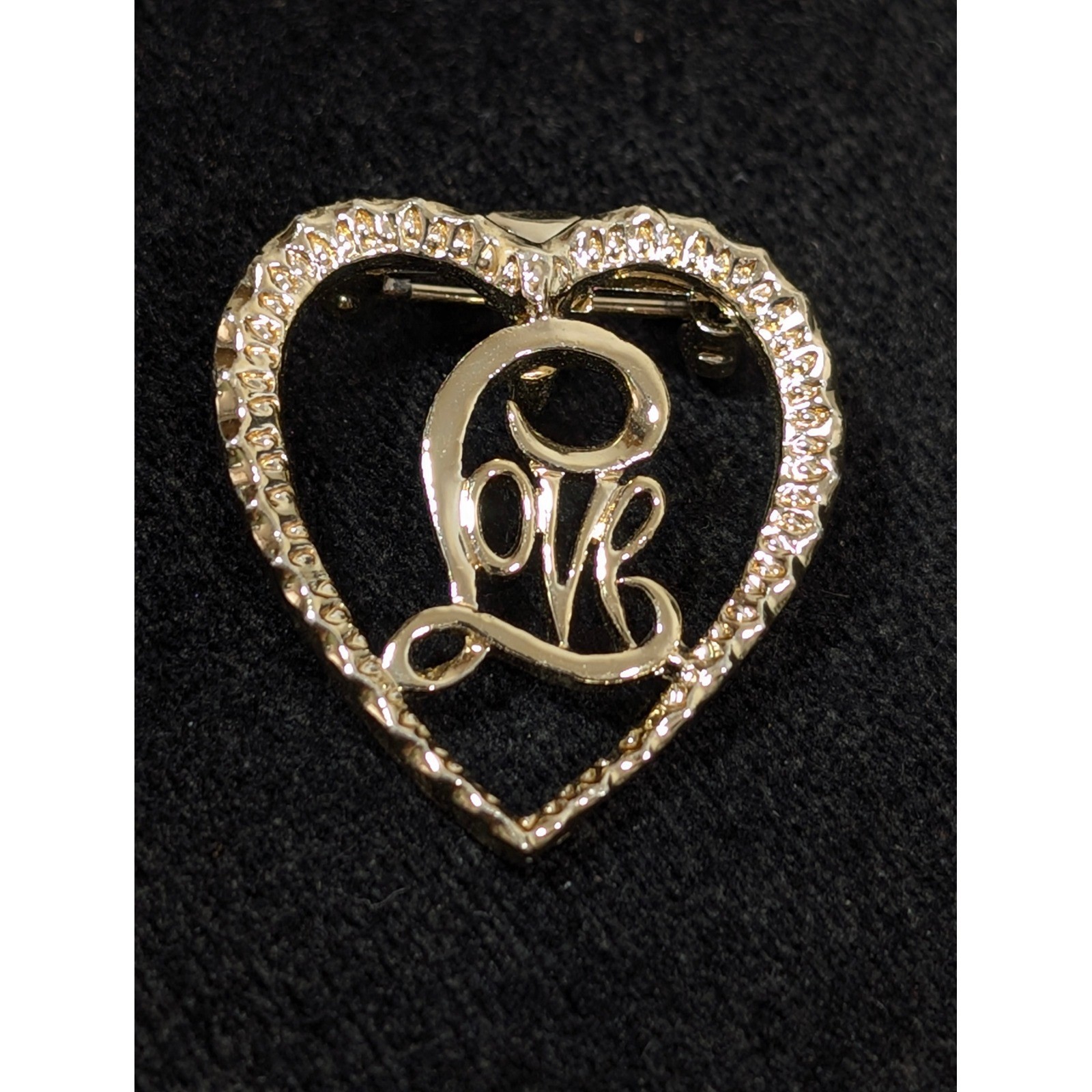 Vintage Gerry’s Gold Tone Love Heart Brooch Pin Rhinestone Accent Signed