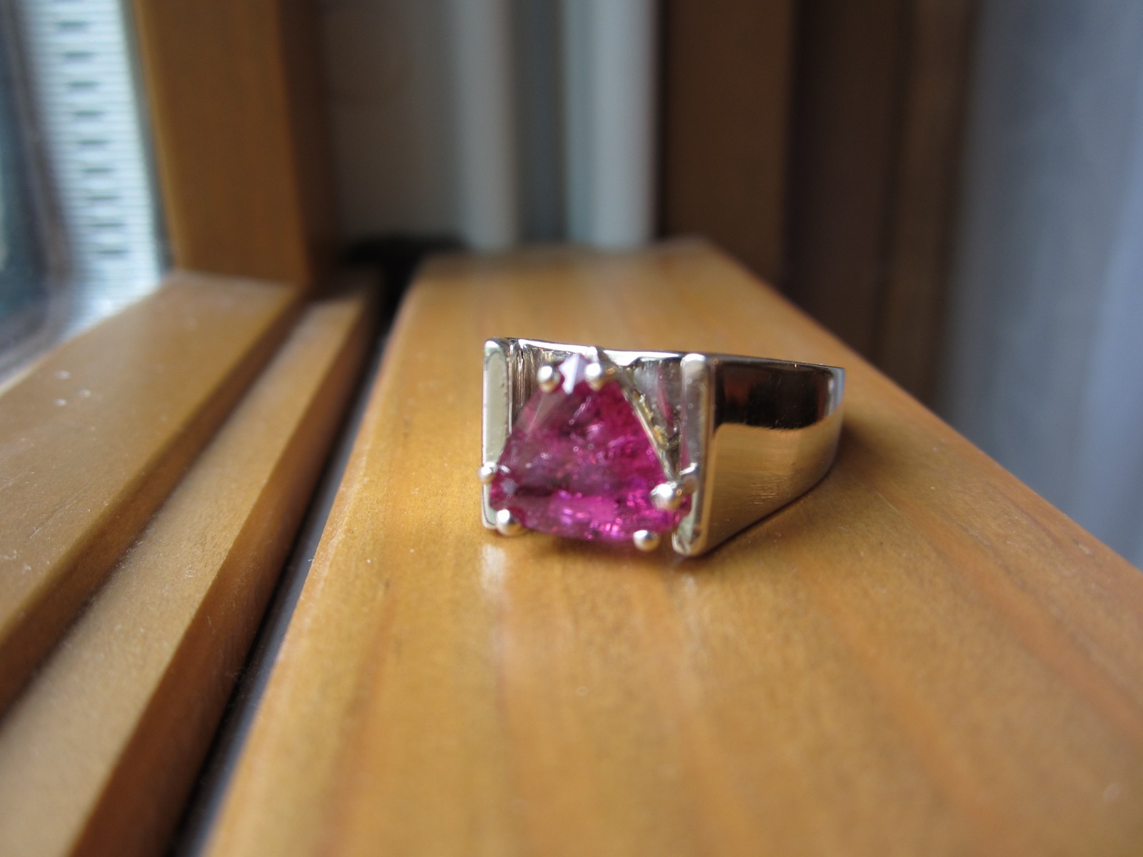 Natural 2.29 Ct Pink Tourmaline, 14 Kt White Gold Cathedral Mounting, Wt. 9.7 gm