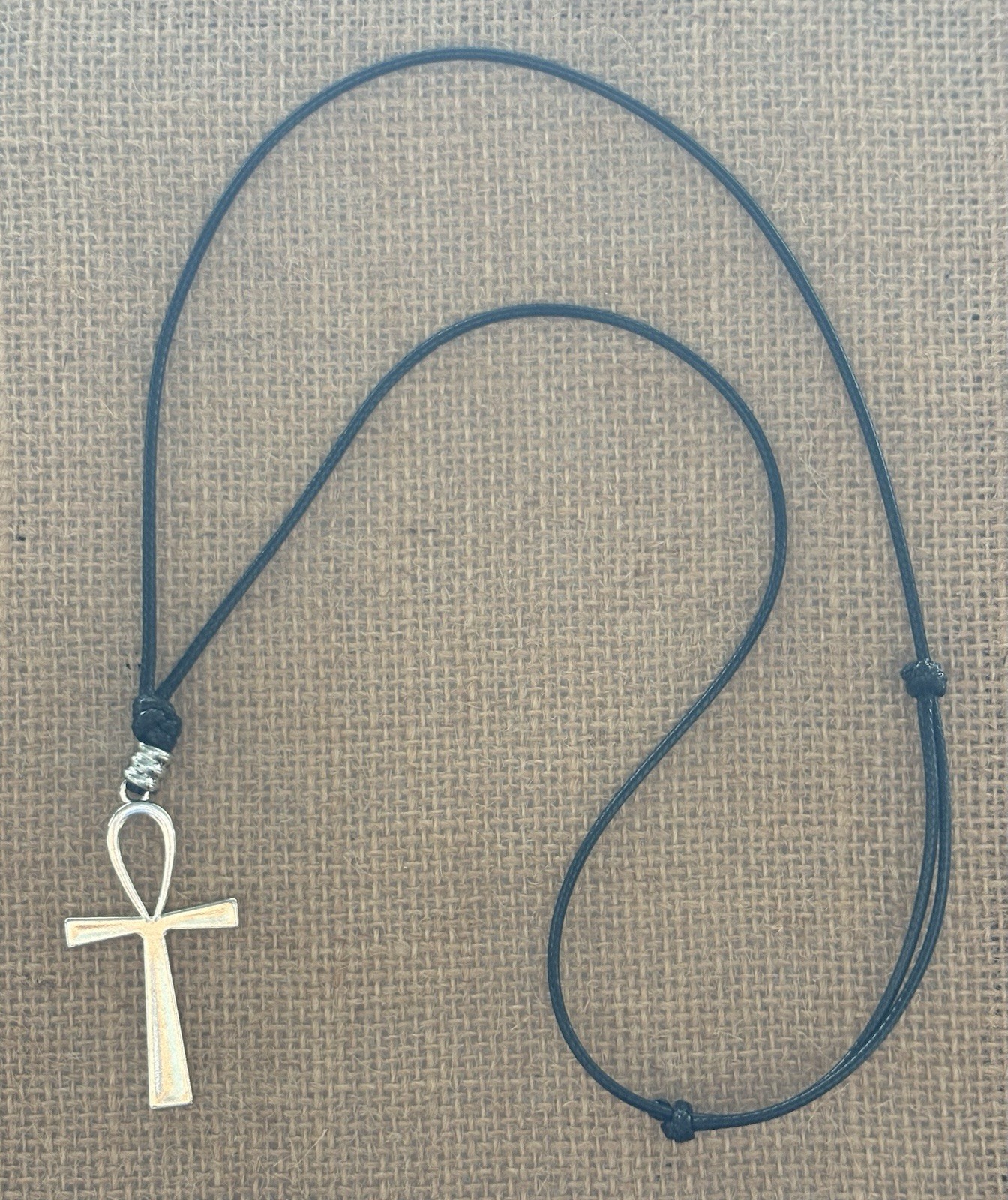 Ankh Cross Charm Pendant Black Cord Necklace Religious Theme Adjustable