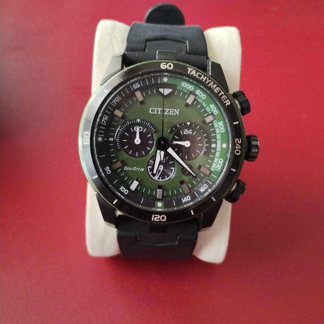 CITIZEN Eco-Drive Chronograph Men’s Watch B820-S094895 Green Black Used Japan