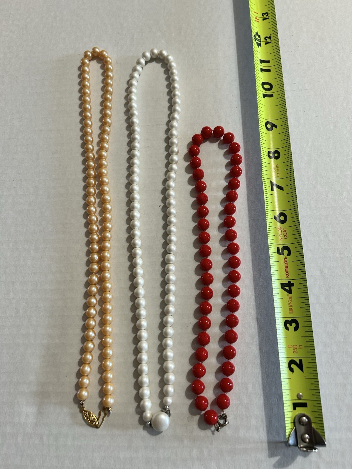 Vintage Lot 3 Beaded Necklaces Faux Pearl Red White Costume Jewelry