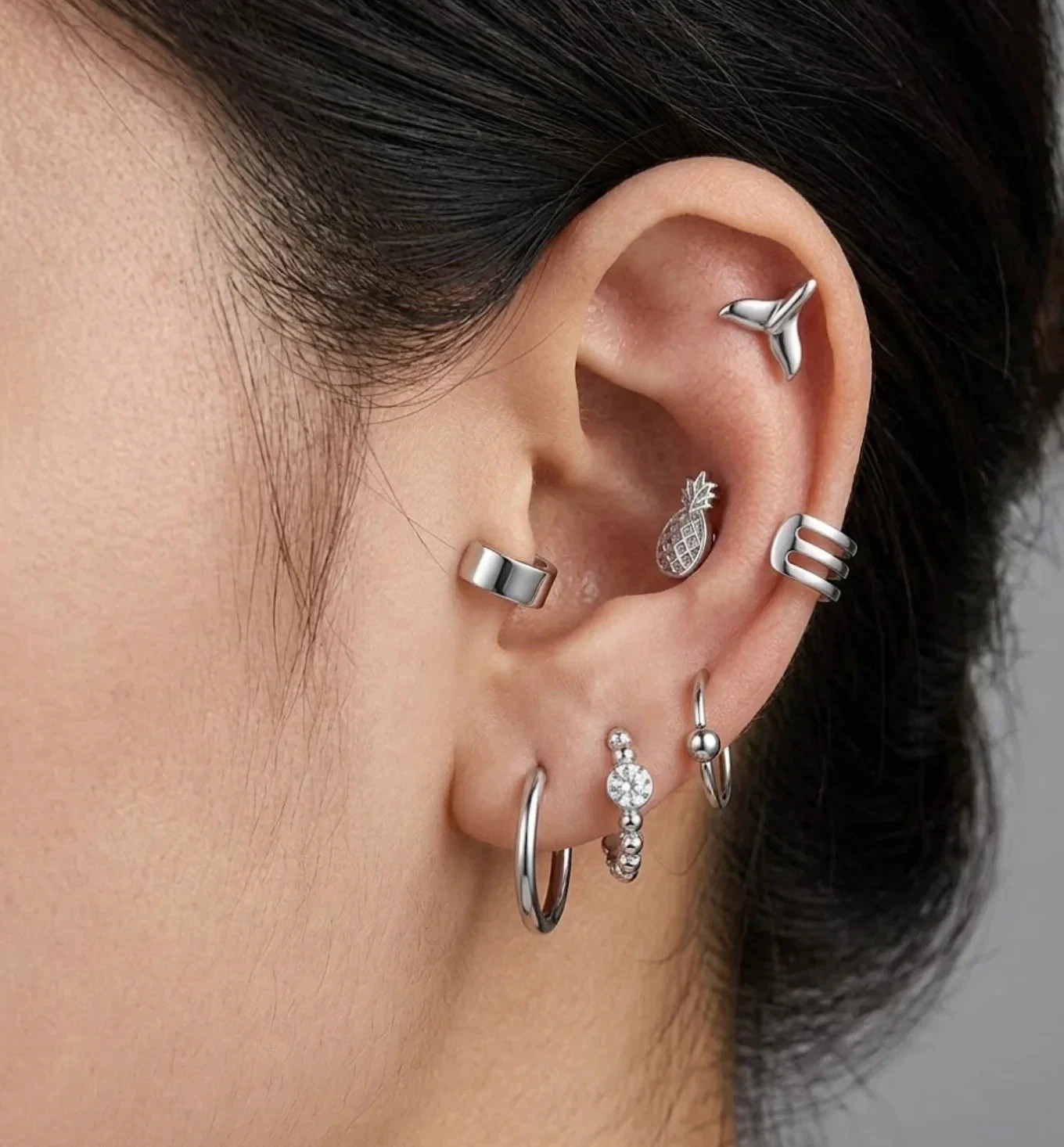 7 Pieces Set Silver Alloy Metal Earrings