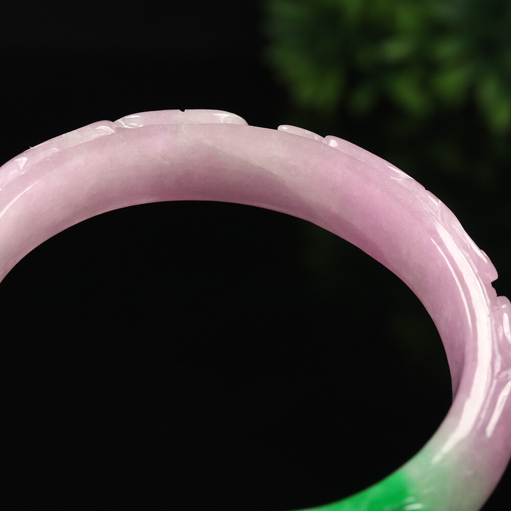 55mm Lavender Purple Green Jadeite Jade Bracelet Bangle Bat Coin 福在眼前 A-11671