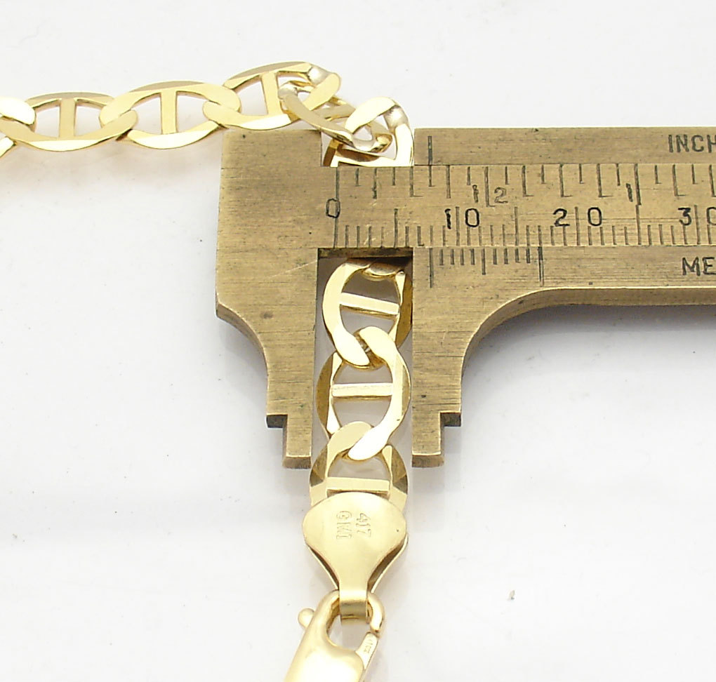 8mm Mens Flat Mariner Link Chain Bracelet Real Solid 10K Yellow Gold