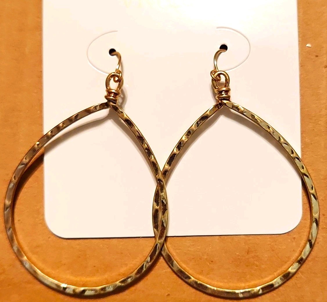 Viv&Lou Gold Tone Textured Teardrop Hoop Dangle Earrings Hook Closure