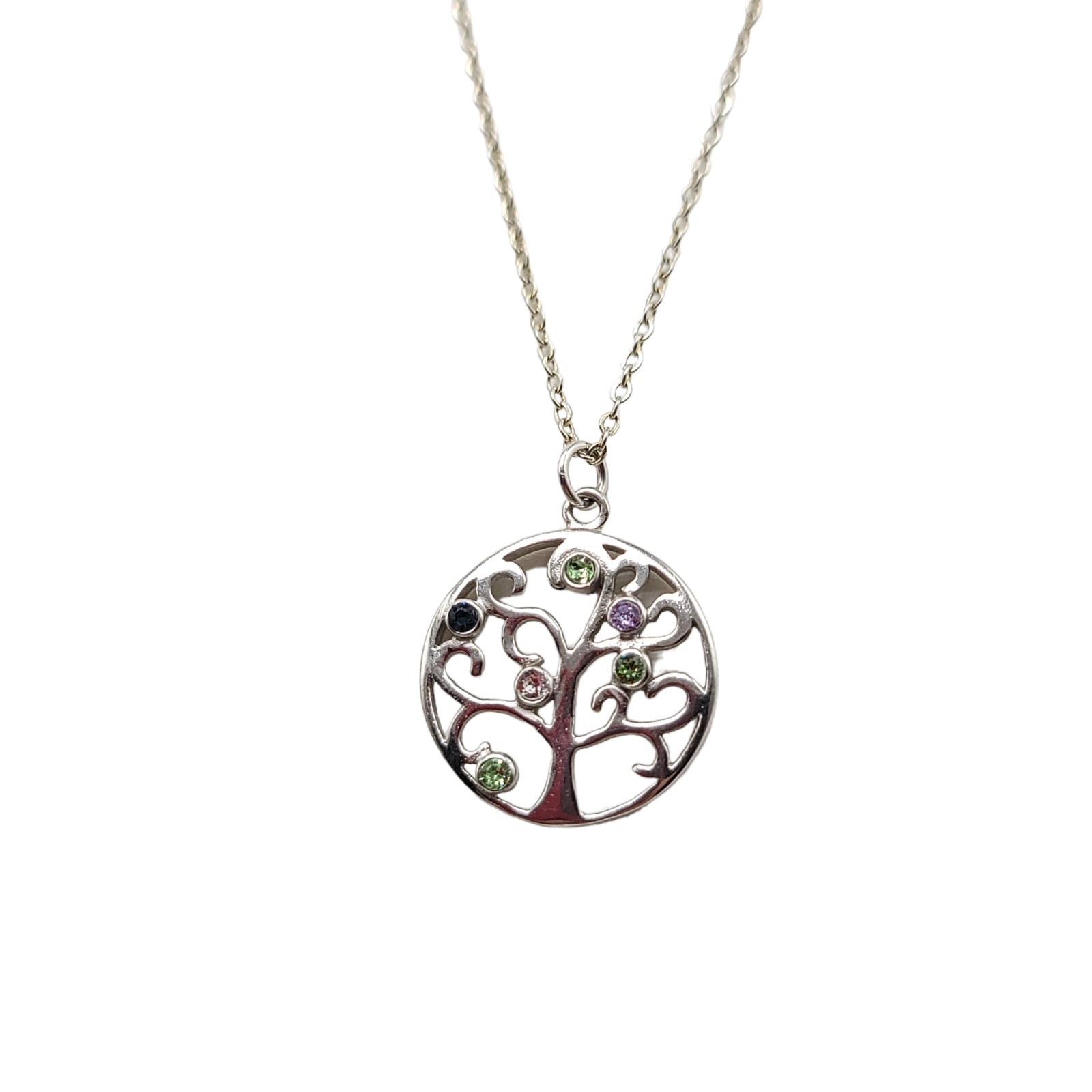 Onecklace Sterling Silver .925 Family Tree Multi-Color Real Birthstones Necklace