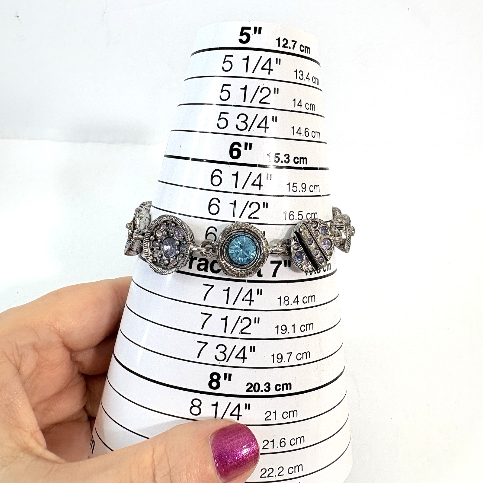 Patricia Locke Bracelet Silver Plate Swarovski Crystals Toggle 7.5″ Signed