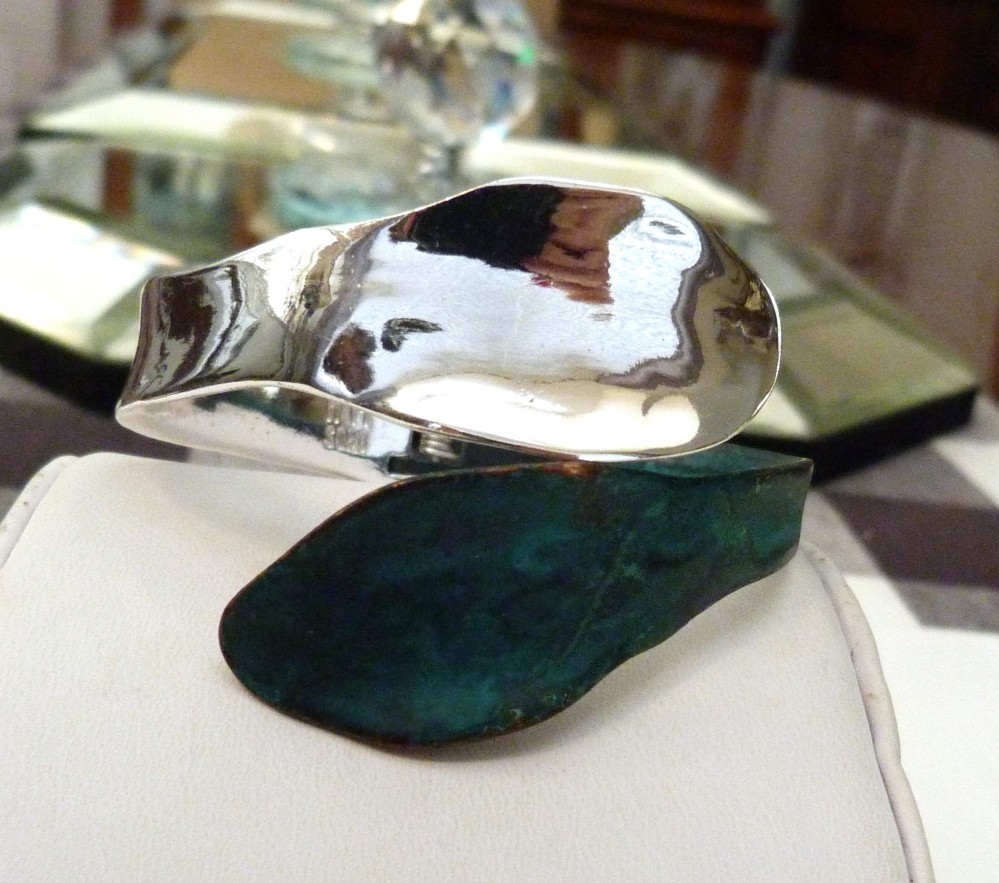 ROBERT LEE MORRIS SOHO SCULPTURAL OXIDIZED VERDIGRIS BRASS RHDOIUM BRACELET