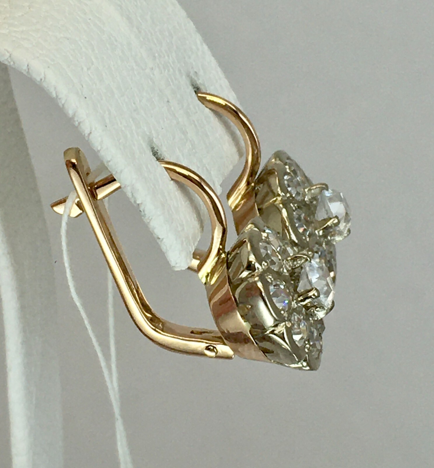 Vintage Original Rose & White Gold Cubic Zirconia Earrings 585 14K 7.36 g. 1990s