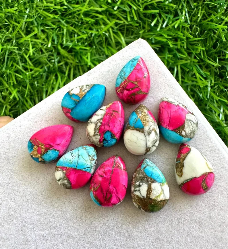 WHOLESALE COTTON CANDY TURQUOISE CABOCHON PEAR SHAPE LOOSE GEMSTONE LOT JEWELERY