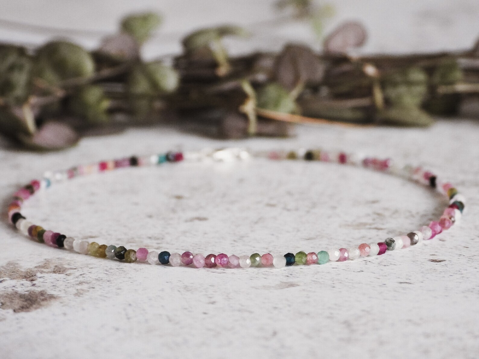 Rainbow Tourmaline Beaded Healing Water Resistant Crystal Boho Anklet Gift