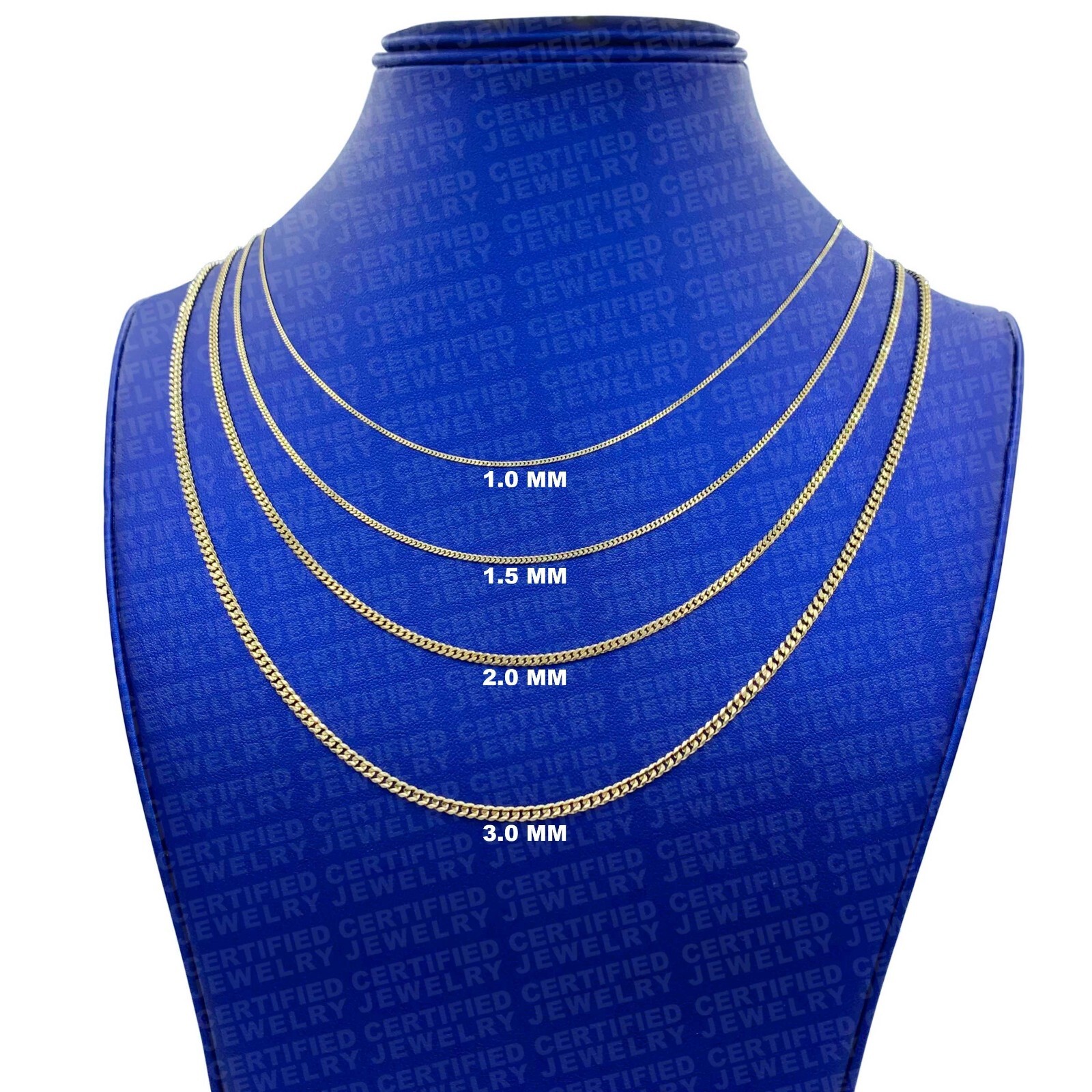 14K Solid Gold Gourmette Chain Necklace, 16″ – 30″ Inches, 1mm – 3mm Wide