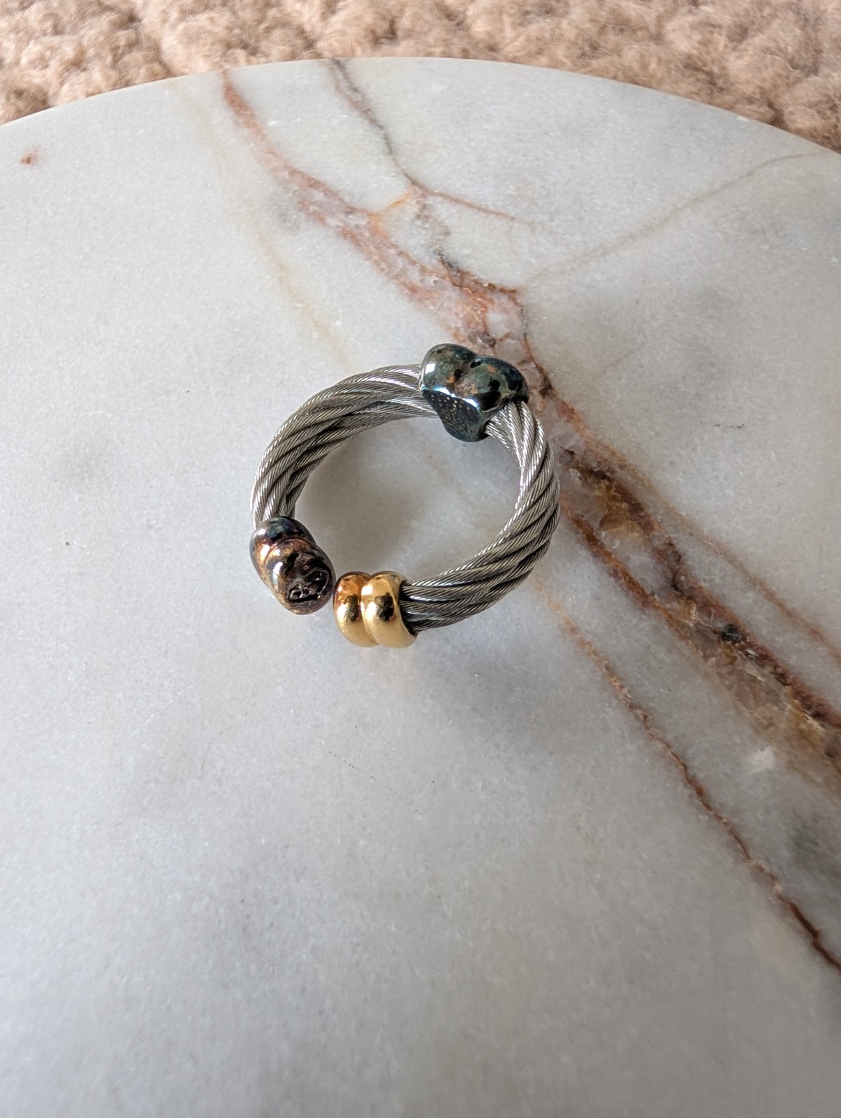 Vintage Charriol Stainless Steel Cable Heart Ring Sz US 6-7