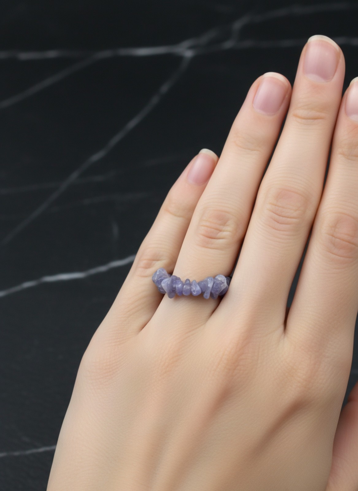 Tanzanite Gemstone Beaded Ring Handmade Adjustable Elastic Jewelry Ring Gift
