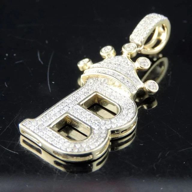2.50Ct Round Moissanite Crown Initial B Letter Pendant 14K Yellow Gold Plated