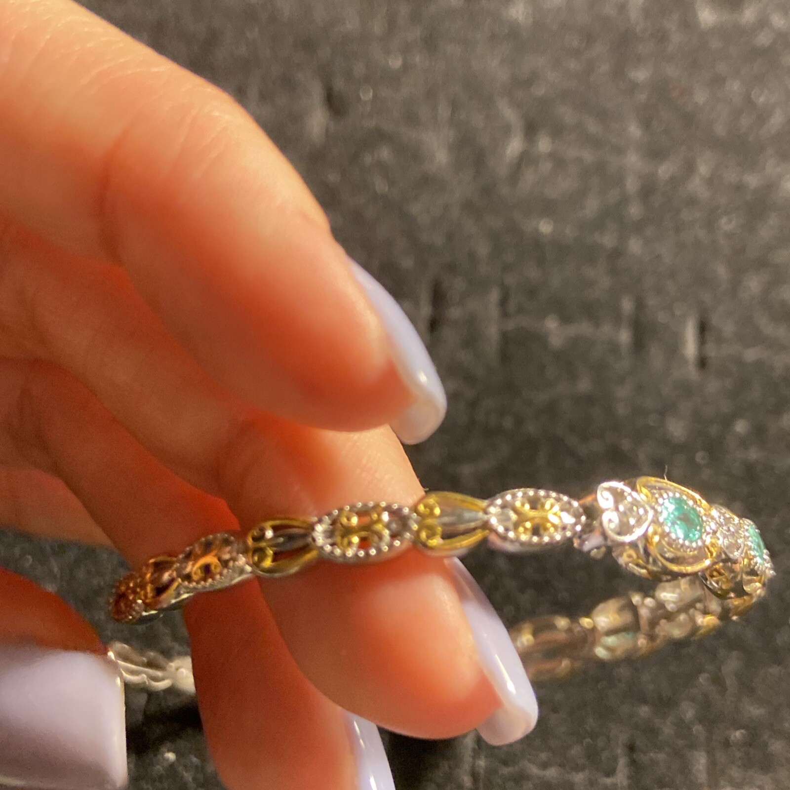 Gems en Vogue 4.82ctw Dauphin Apatite & White Zircon Bangle Bracelet