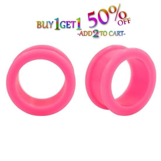 Pair 12g-50mm PINK SILICONE FLAT FLARE TUNNELS Double Gauges Thin Flesh 2007