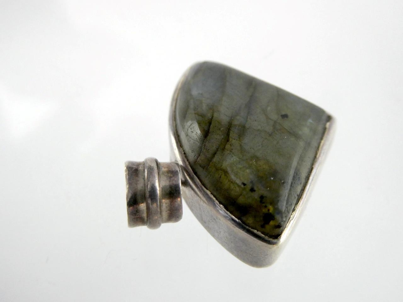 Sterling Silver Labradorite Freeform Triangular Cabochon Cut Pendant 925 14.6g