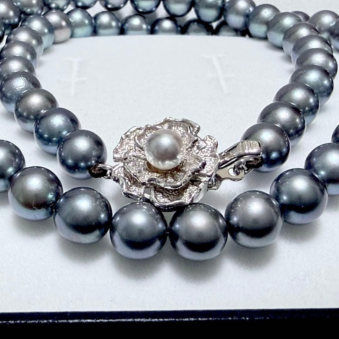 Akoya Pearl Necklace 7.0-7.5mm 43cm Genuine Pearl Beautiful Overtones Blue Gray
