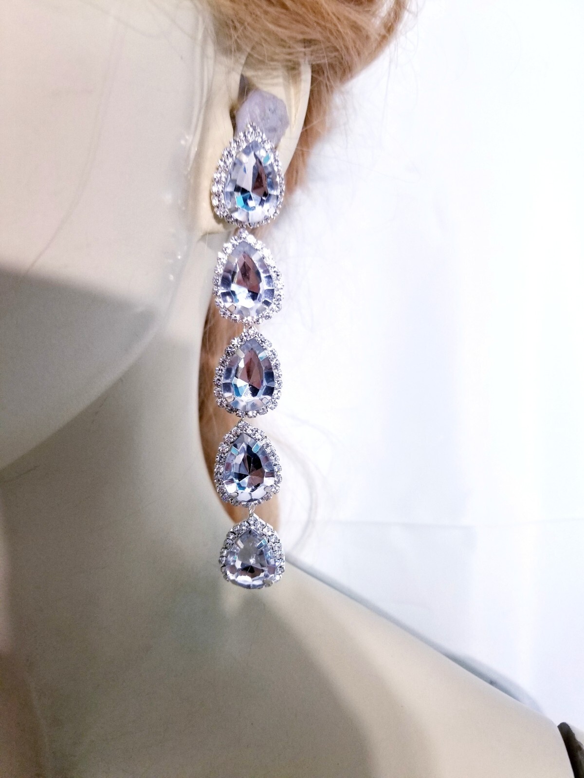 Bridesmaid Drop Dangle Chandelier Earrings 4.8 in Clear Rhinestone Pageant Prom