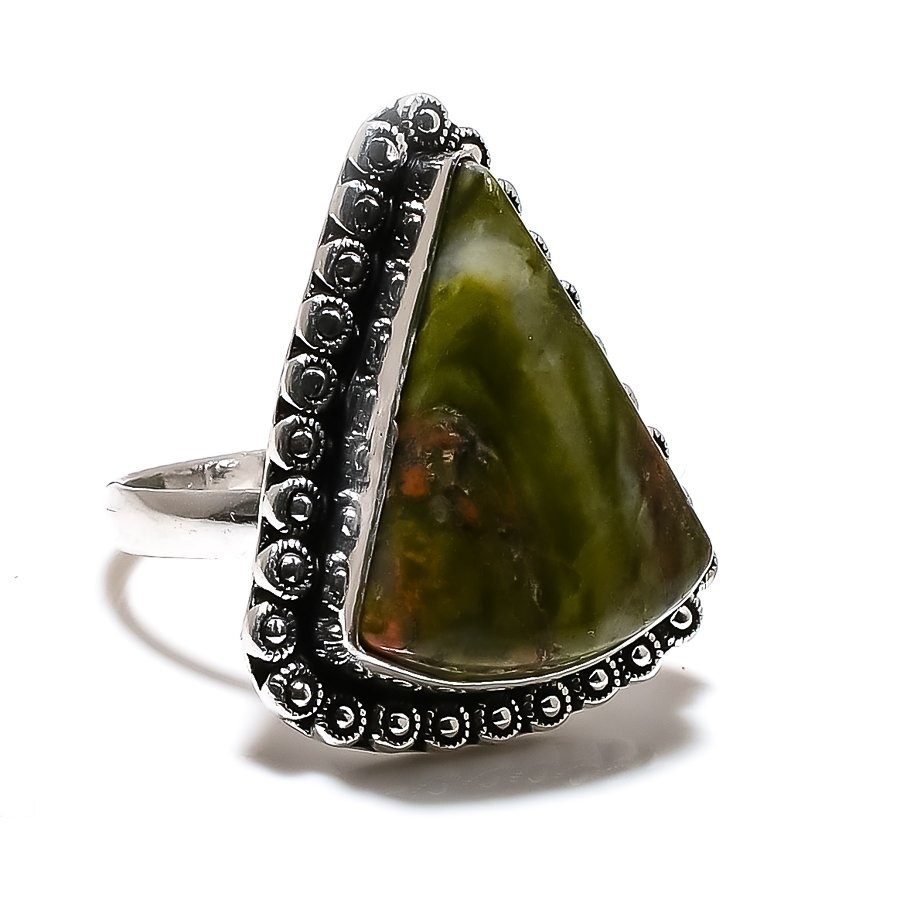 Unakite Gemstone Handmade 925 Sterling Silver Jewelry Ring Size 10 l699