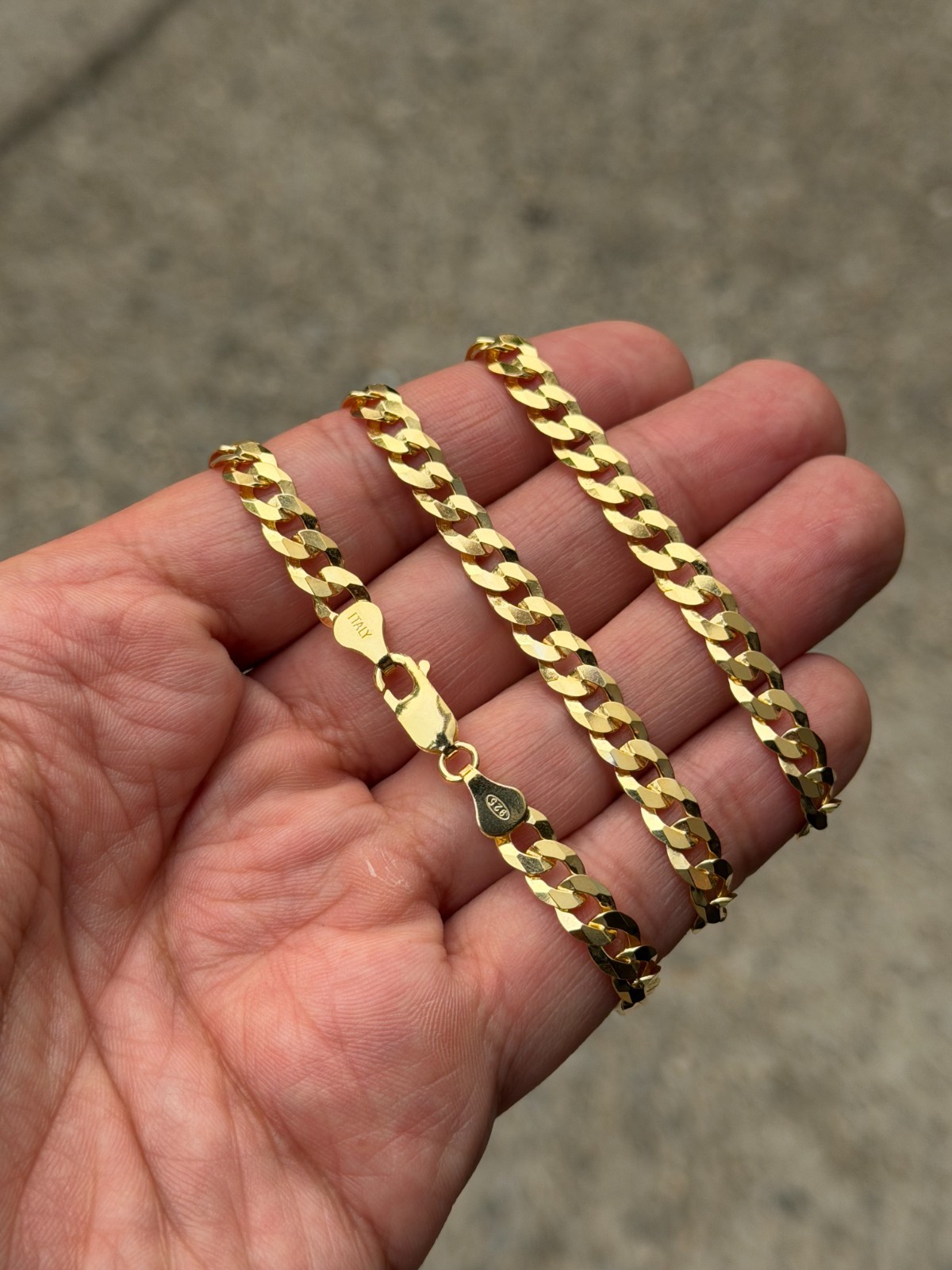 REAL Solid 925 Silver 14k Gold Plated Flat Cuban Link Chain Necklace 6.4mm