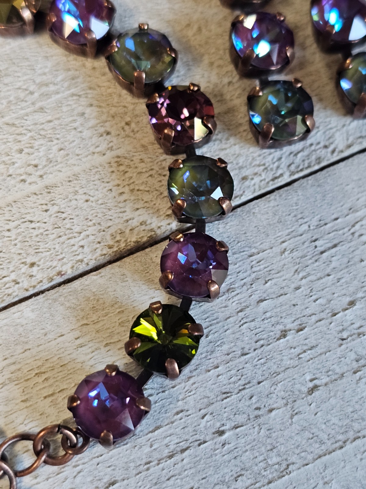 B1-9 Olive Purple Copper Drop Earrings Matching Cup Chain Bracelet Set