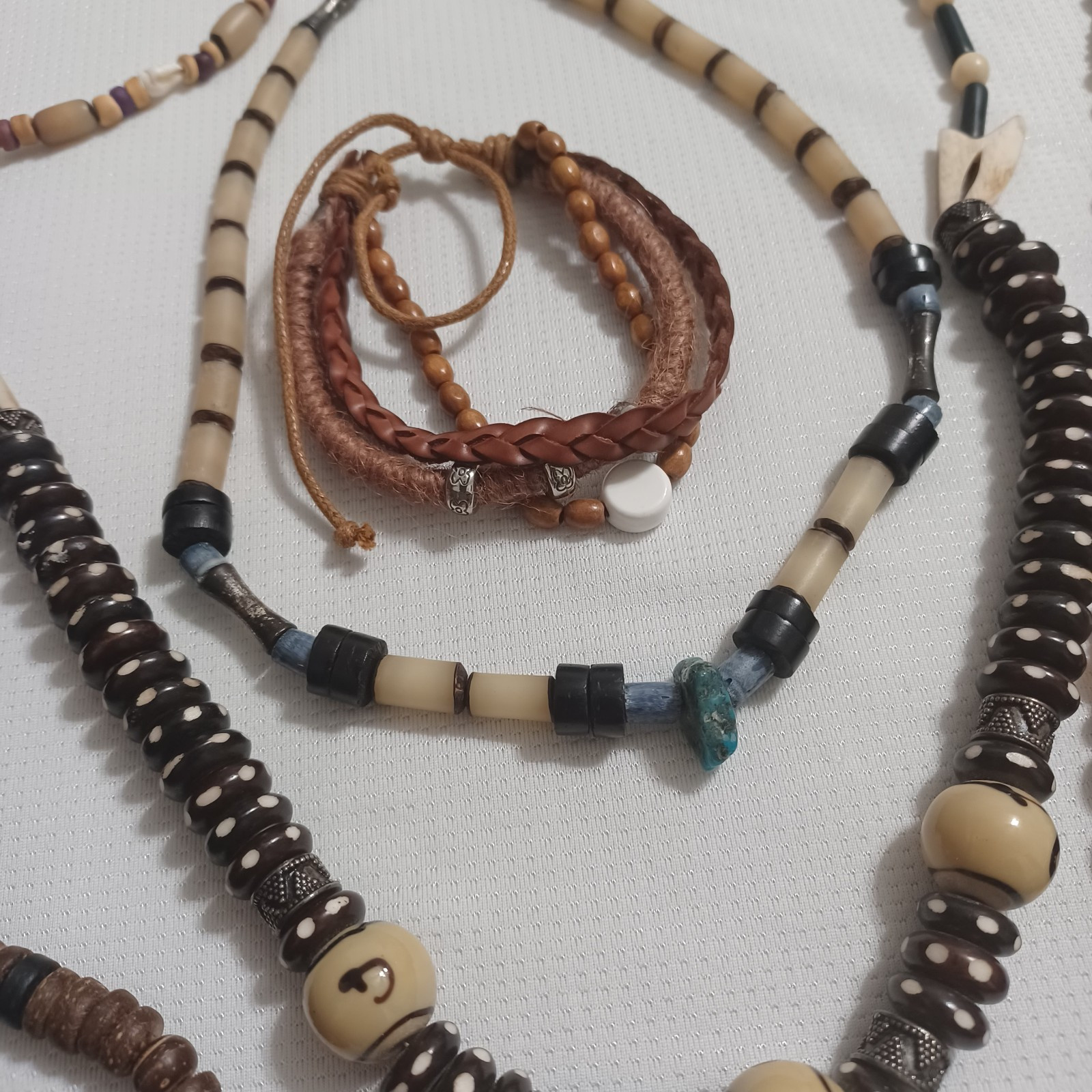 COOL Lot Of Vintage Tribal Jewelry Bone Beads Wood Shells Gemstones Leather Etc