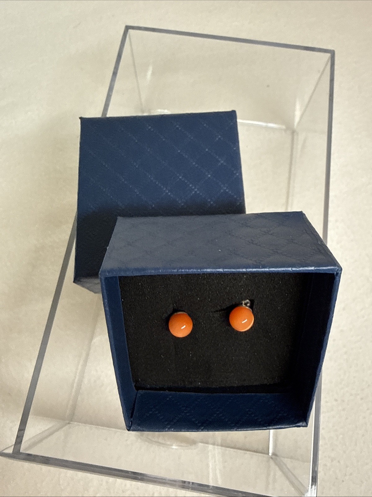 Orange Stone Stud Earrings – Round Minimalist Studs – Gift Box Included