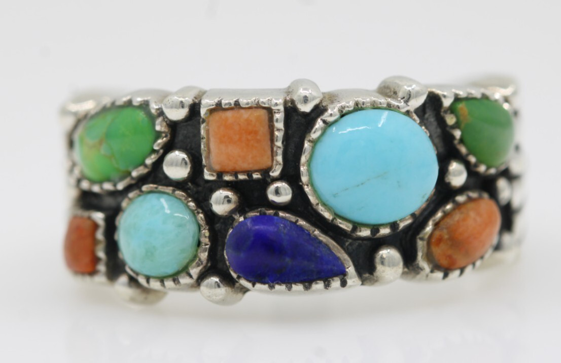 NK Sterling Silver Thailand Multicolor Gemstone Ring Size 9 – 8.4 Grams