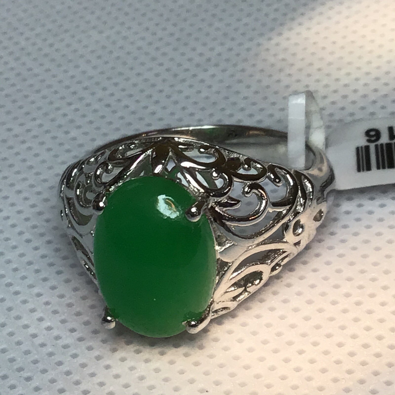 BURMESE Green Jade Ring (Sz6) TGW 6.45cts Platinum Bond Brass