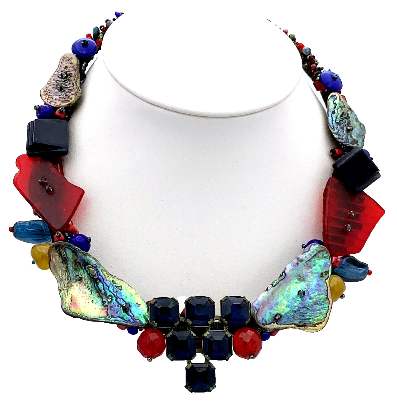 ARTISAN UNIQUE MIXED MEDIA 15 INCH COLLAR NECKLACE